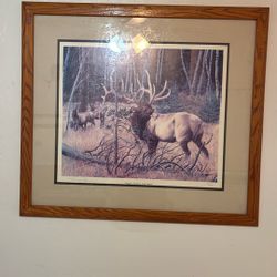 Biggest Baddest Bull Elk Print Oak Frame