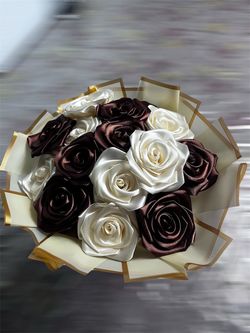 Affordable Handmade Satin Rose Bouquet 🤍🤎