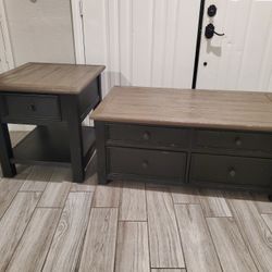 2-pcsSignature Design by Ashley Tyler Creek 4 Drawer Coffee Table with Lift Top, Grayish Brown/Black