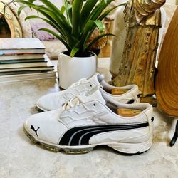 PUMA ECO Ortholite Golf Shoes White Black S2 Quill Soft Spikes Men's Size 10.5