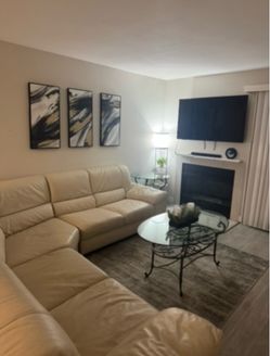 Cream Leather Sectional Sofa
