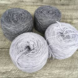 Lot of 4 Large Skeins Acrylic or Acrylic Blend Silver Grey Yarn