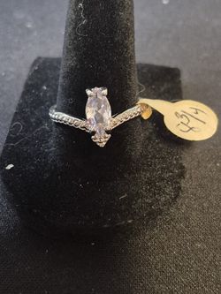 Silvertone Clear Rhinestone Ring Sz 8 3/4