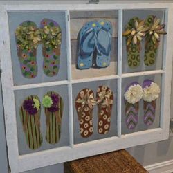 Handpainted Vintage Window Flip Flop Art 🎨 