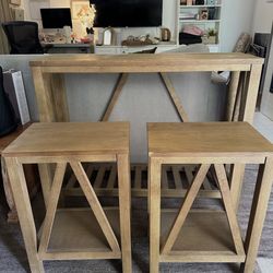 Wood Console Table With Stools 