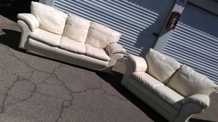 Ivory Leather Couch Set