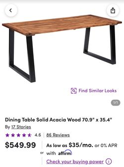 Used dining table: 70 x 35 with black metal legs