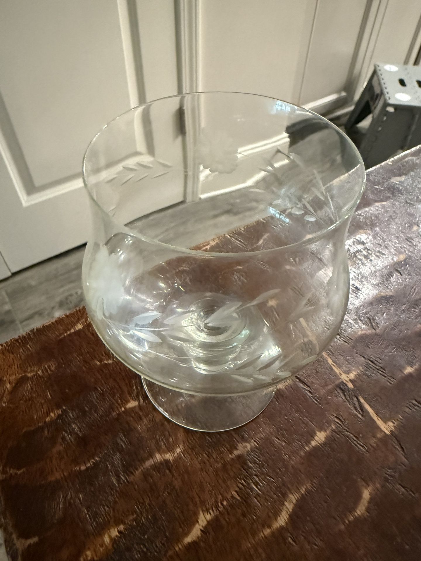 Vintage Large Etched Crystal Brandy Cognac Snifter Daisy Dot Leaves Pattern