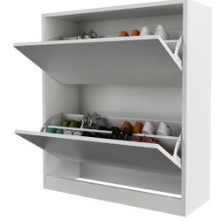 White 33" H x 28.7" W x 10.23" D Shoe Cabinet with 2 Flip Drawers, Shoe Rack Organizer, Storage for Entryway with Adjustable Shelf, Hidden Cabinet for