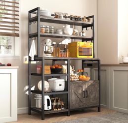 New in box 6-Tier Kitchen Rack Storage Organizer Bakers Rack with Power Outlet, Microwave Stand with Shelves, Kitchen Coffee Bar Table, Storage Shelve