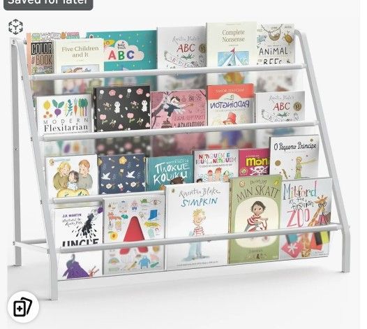 High-Transparent 4 Tier Kids Bookshelf, Sturdy Metal Large Size Book Rack Storage for Kids - Toddler Book Shelf Display for Nurasery, Kids Room, Deep 