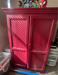 Pottery Barn Red Wood Armoire Wardrobe Cabinet