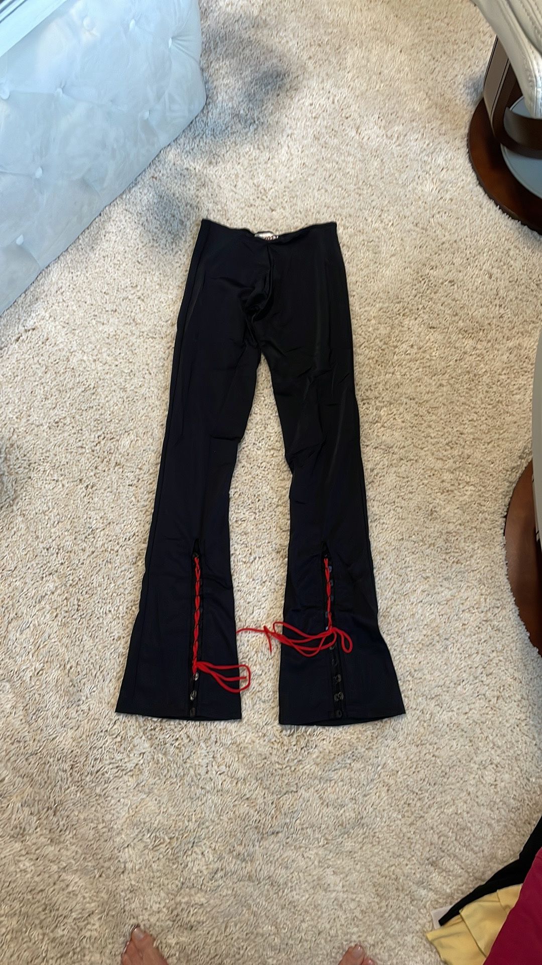 Flirt stretchy pants boot small black red lace up in the front sexy like new worn once rave clubbing