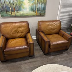 2 - Pottery Barn Leather Chairs.   Mint!  $700 Each