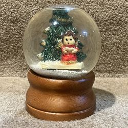 Vintage Christmas Musical Snow Globe Wood base plays O come let us adore him