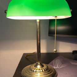 Vintage Bankers Desk Lamp Green Glass Shade 