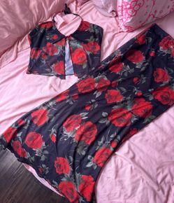 flower mesh top and long skirt