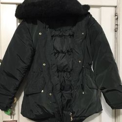 Adrienne Vittadini Women’s Hooded  Down Puffer Jacket olive green XS