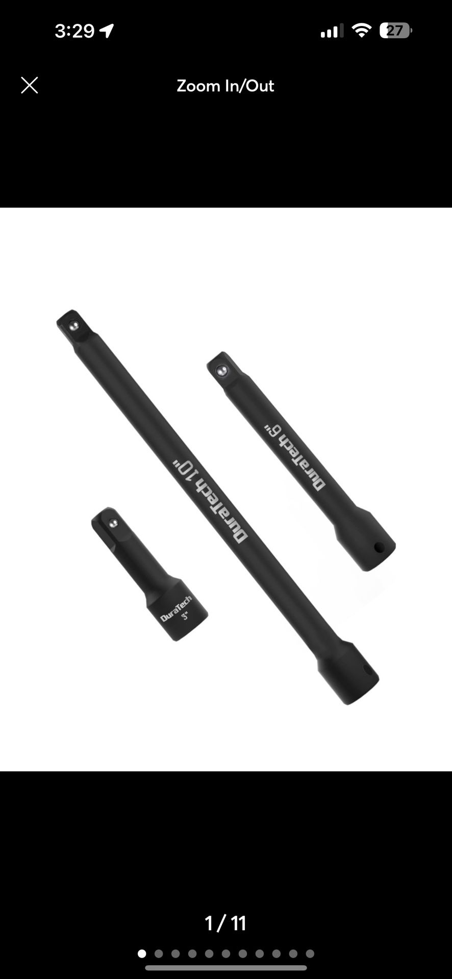 DURATECH 1/2" Drive Impact Extension Bar Set, 3 Extensions, 3”, 6”, 10”