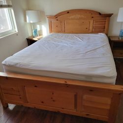 Queen-size bed mattress 2 night stands lamps