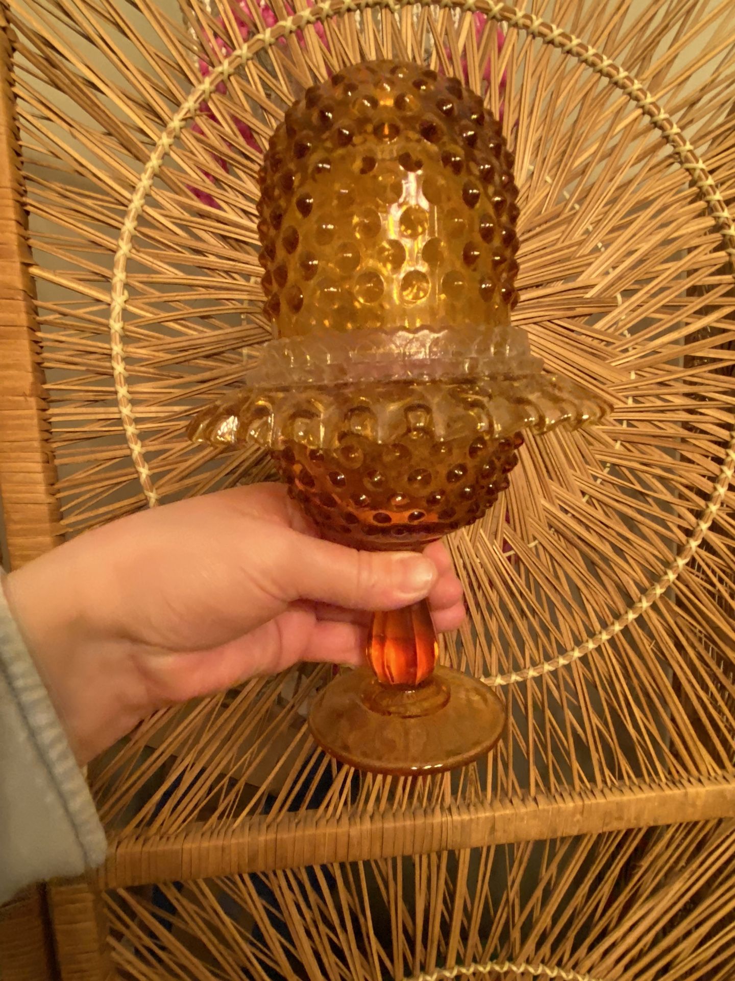 Fenton Amber Pedestal Fairy Lamp
