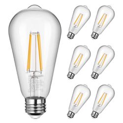HDST64A New DEWENWILS 6-Pack Edison Light Bulbs, Dimmable Vintage Light Bulb, 7W (60 Watt Equivalent), 2700K Warm White, ST64 LED Filament Bulbs, 800L