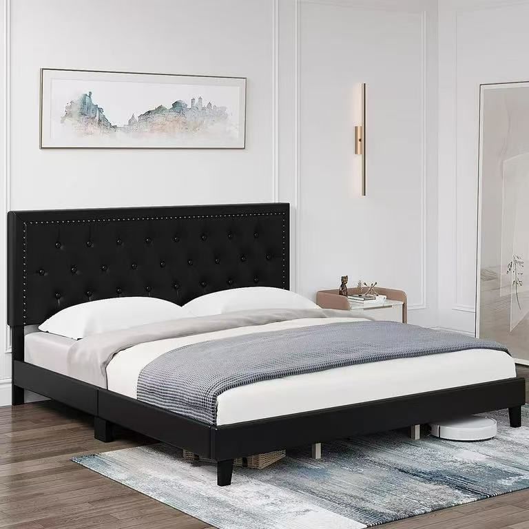 Full size Bed Frame with Leather Upholstered Headboard