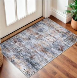 Small Abstract Area Rug 2x3 Ft Entryway Rugs Washable Door Mat Indoor Entrance, Rubber Backed Throw Rugs, Printed Faux Wool Non Slip Floor Carpet for 