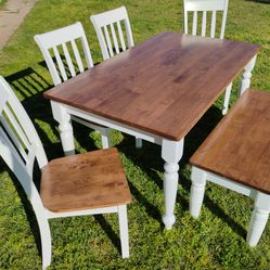 Dining table chairs and bench farmhouse kitchen table set