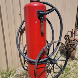 Antique 4' Tall Fire Extinguisher Vintage Rolling Cart Fire Equipment