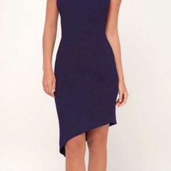 NWT Goodbye Navy Blue One-Shoulder Midi Dress 