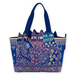 Laurel Burch Indigo Creative Cats Shoulder Tote Bag