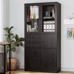 Bookcase with Doors, Bookcases and Bookshelves with Drawers, 5 Tier Book Shelf with Acrylic Doors