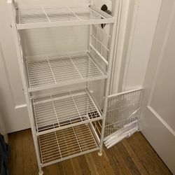 white metal storage shelf