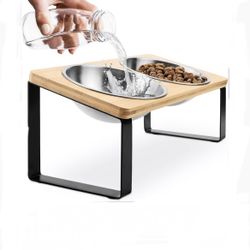 Raised cat Bowls for Indoor Cats by WinTruffles, Elevated cat Bowls, Tilted and Elevated Anti Vomiting Cat Dishes for Food and Water, Set of 2 Stainle