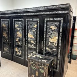 Vintage Asian Oriental Lacquer Furniture Cabinet Sets 