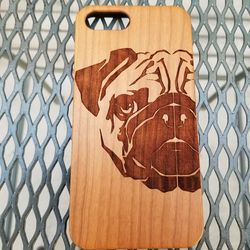 Pug design dog, laser engraved wood case for iPhone and Samsung Galaxy
