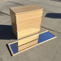  Beige Particle Board Three Drawer Dresser with Mirror (LxWxH: 16” x 28” x 28”)