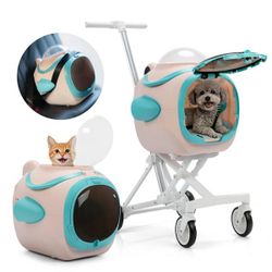 Pet Stroller with Detachable Space Capsule Travel Carrier, Dog and Cat Car Seat