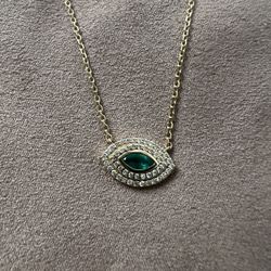 Emerald Diamond Necklace 14k Solid Gold Evil Eye