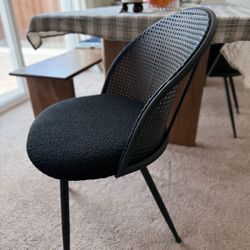 Full set (4) of Dining Chairs - Black Rattan & Bouclé