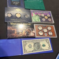 Lot Of 6 Proof Sets And Morgan 100th Anniversary Dollar Bill