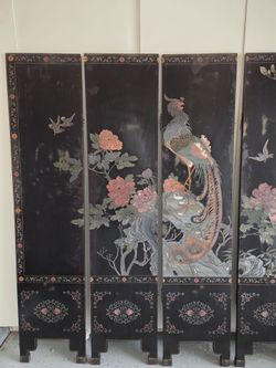 Vintage Japanese 2 sided 6 panel folding screen