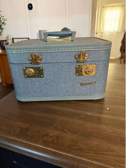 Vintage Monarch Blue Train Case Luggage - Mid Century Modern