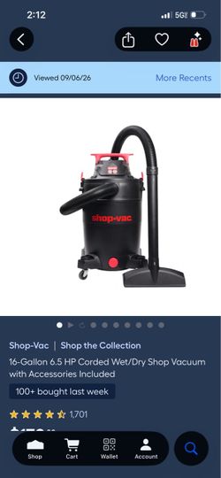 Shop-Vac 16-Gallon 6.5 HP Wet/Dry Vacuum ojo