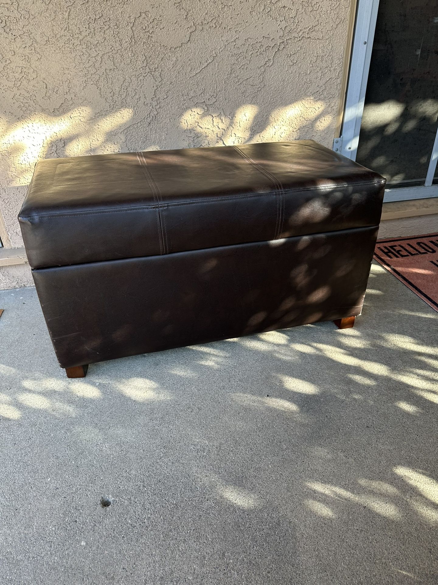 Brown Faux Leather Storage Ottoman