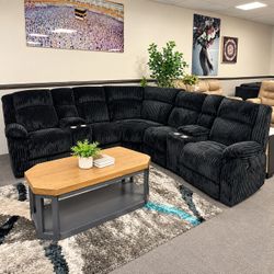 Black Corduroy Reclining Sectional Sofa