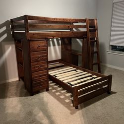 Living Spaces Loft Bed w/ Pull-Out Bed + Desk & Storage