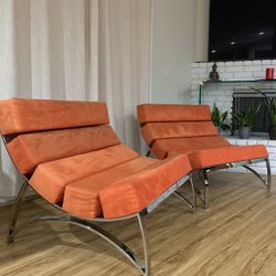 Lounge22 Arctic 5 Lounge Chair In Bright Orange Suede And Steel  (ONLY 1 Left ) 