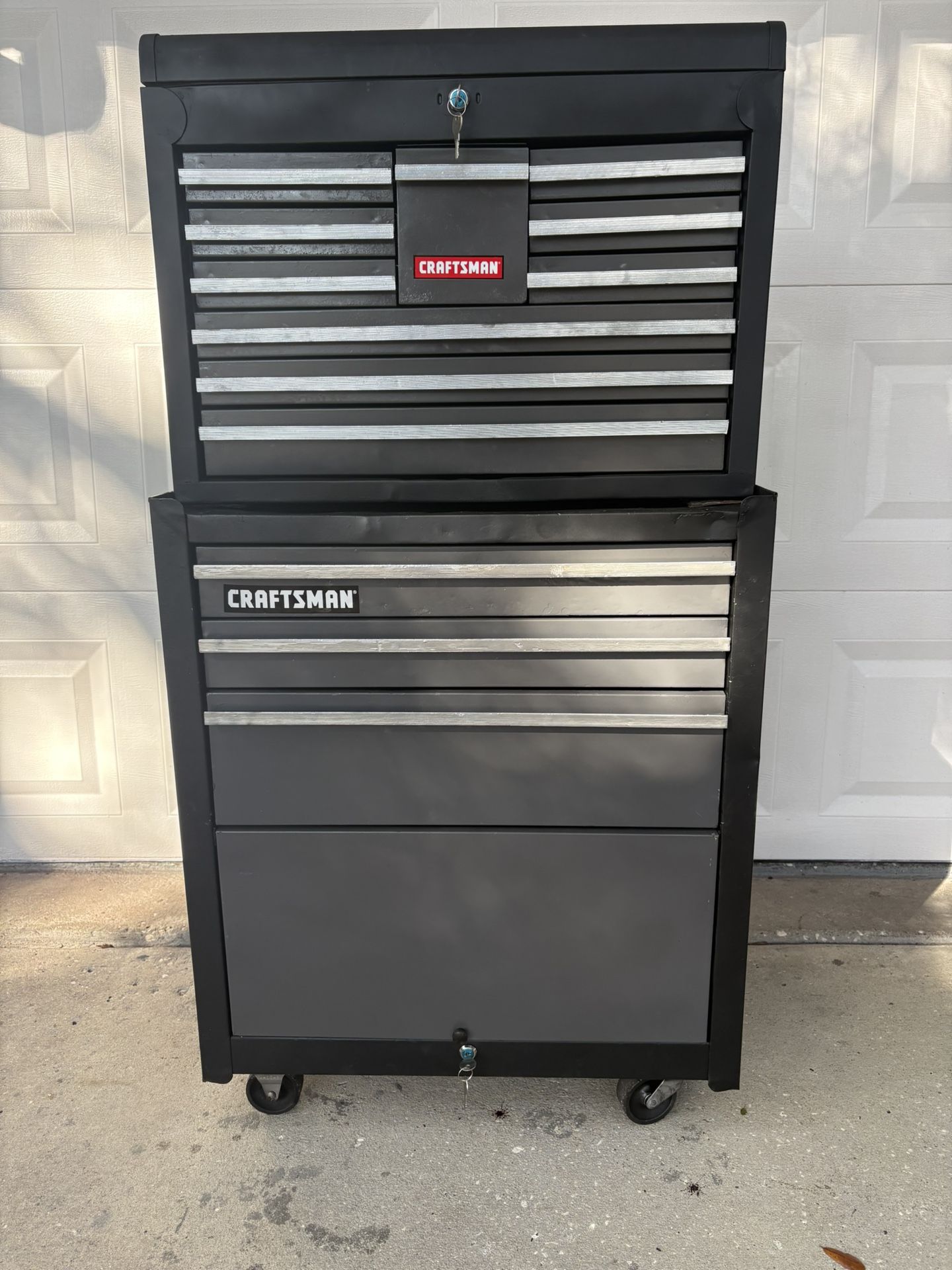 Craftsman (2)Box Tool Set-13 Drawer-Fully Restored-New-Dbl Steel, Locks/Keys, Side Handle, 3.5”Whls